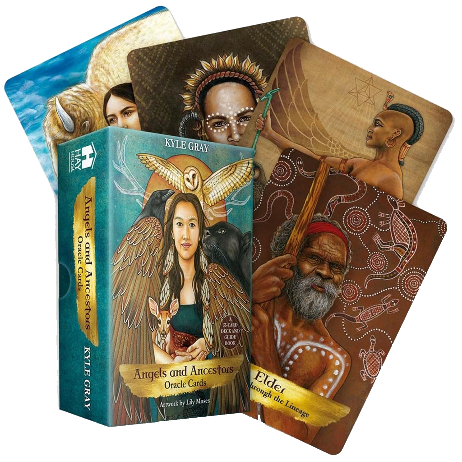 Angels and Ancestors Oracle Cards: A 55-Card Deck and Guidebook by Kyle Gray  Artwork by Lily Moses