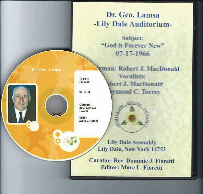 RARE HISTORIC SPIRITUALIST RECORDINGS CD – Dr George Lamsa on“God is Forever New” at the Lily Dale Assembly Auditorium in 1960, Audio CD