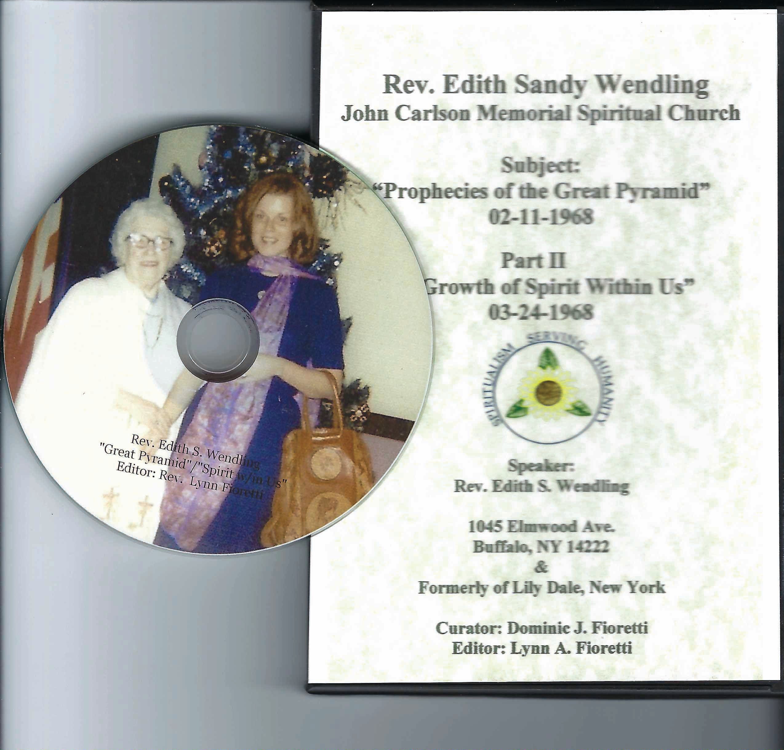 RARE HISTORIC SPIRITUALIST RECORDINGS CD – Rev. Edith Sandy Wendling talking at the John Carlson Spiritual Church in 1968, Audio CD