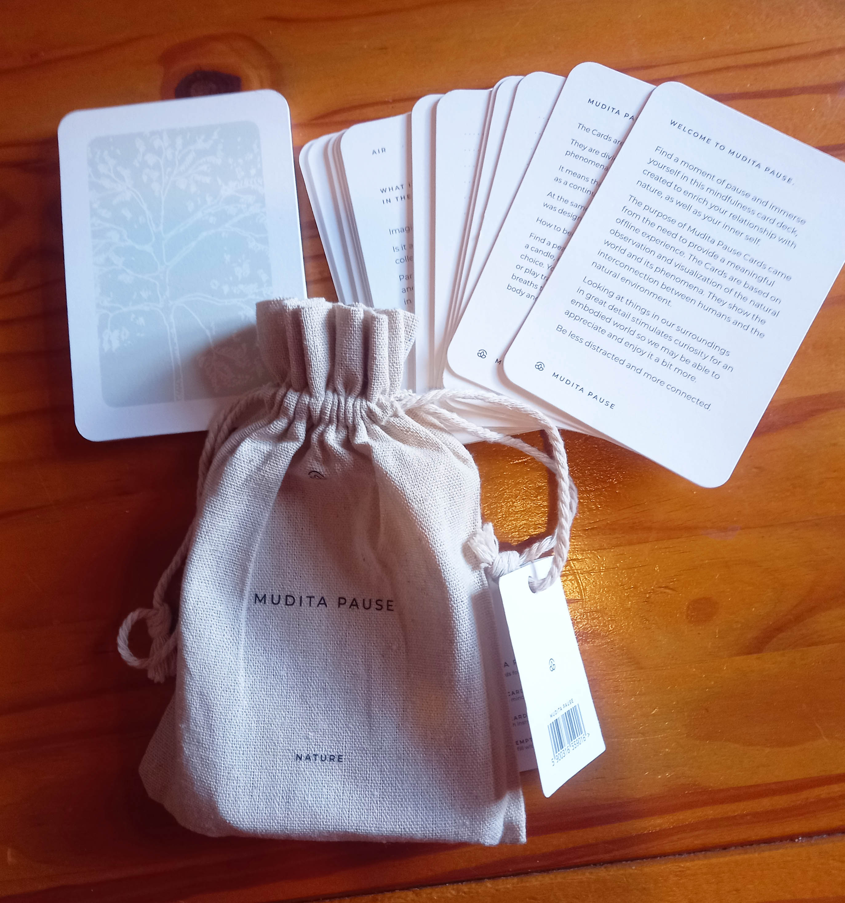 Mudita Pause Cards  – Mindfulness Cards housed in a drawstring printed cloth bag