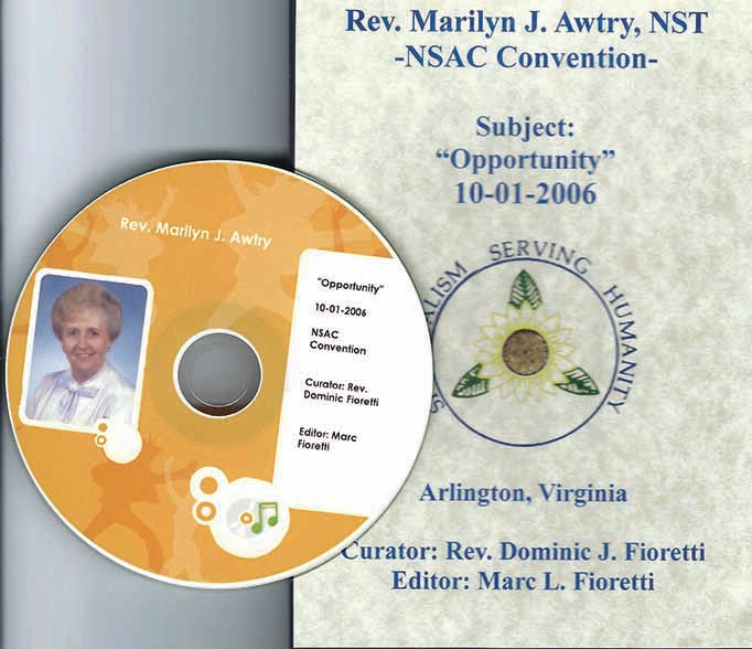 RARE SPIRITUALIST RECORDINGS CD – Rev. Marilyn J. Awtry on “Opportunity” at the National Spiritualist Association of Churches Convention in Arlington on 1st October 2006, Audio CD