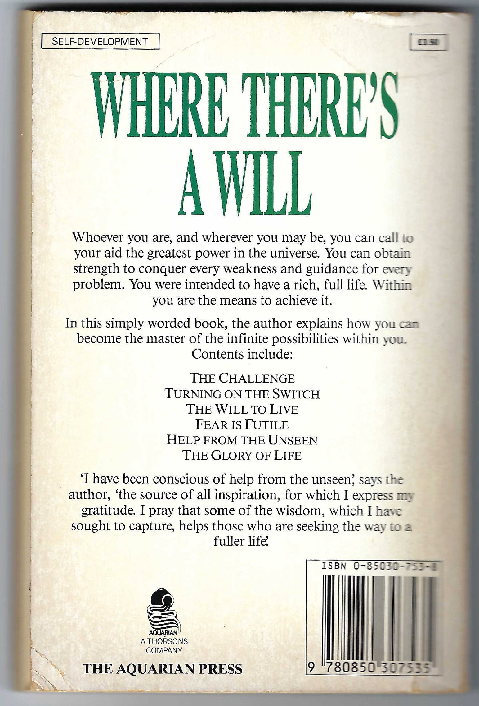 EXTREMELY RARE: Where There’s A Will (Paperback, Aquarian Press, 1988) By Maurice Barbanell